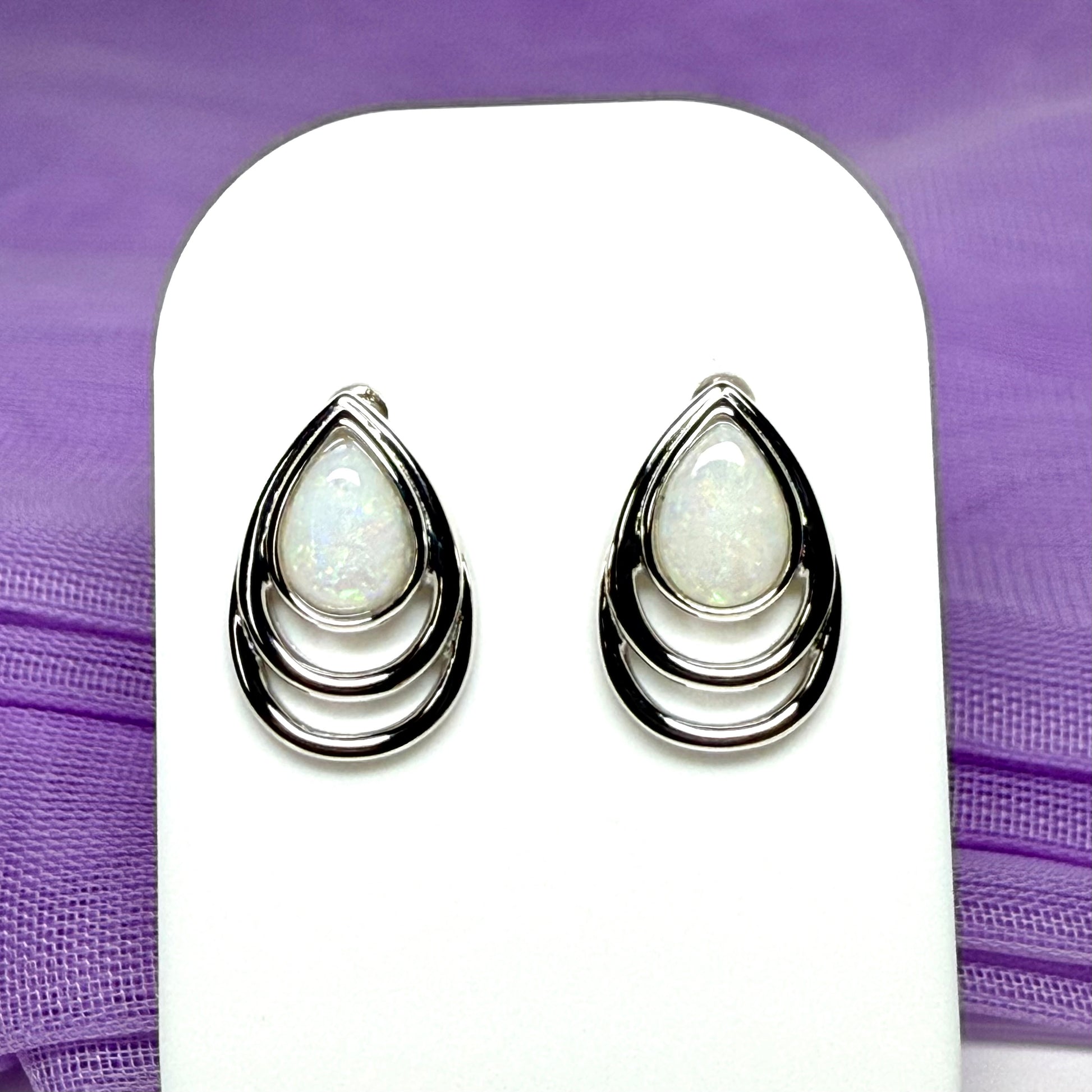 Teardrop shape real opal stud dropped earrings sterling silver