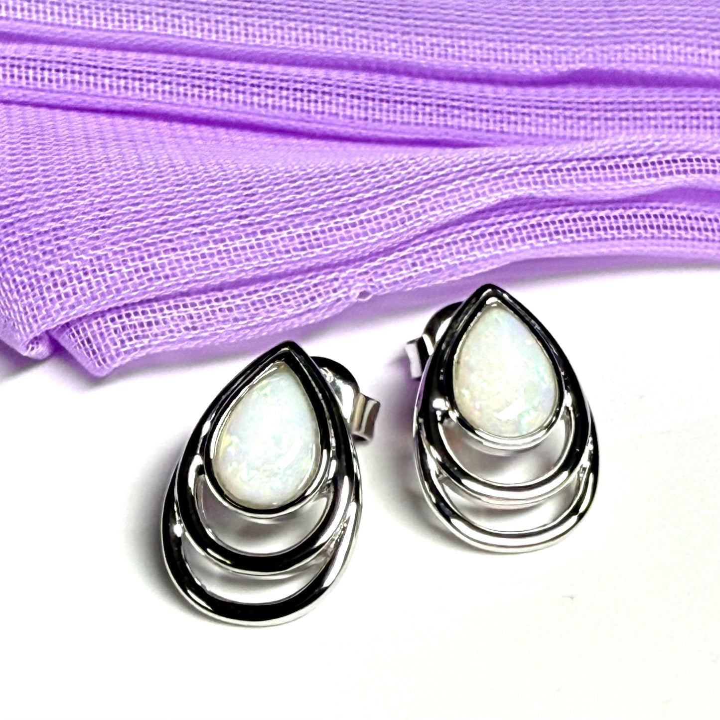 Teardrop shape real opal stud dropped earrings sterling silver