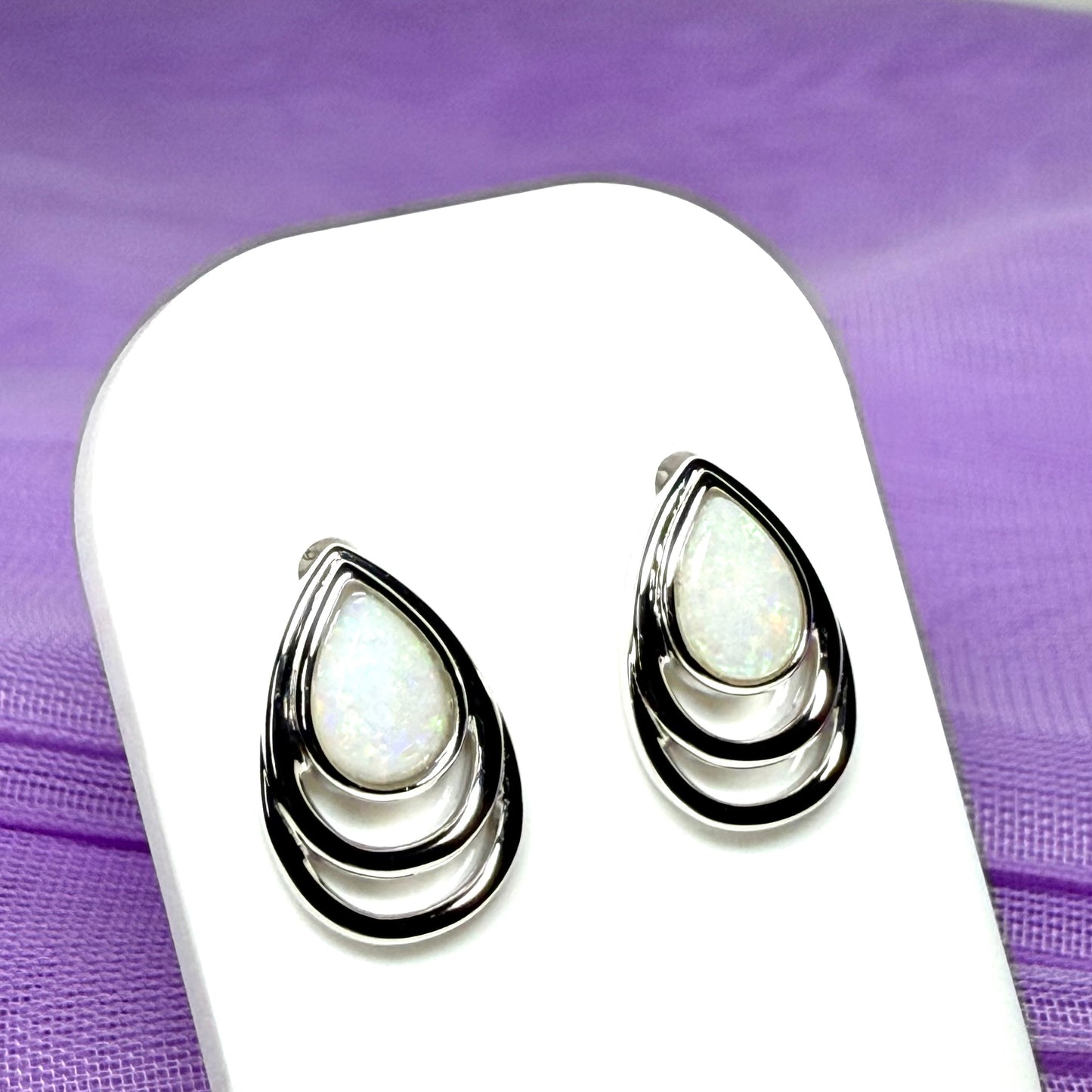Teardrop shape real opal stud dropped earrings sterling silver