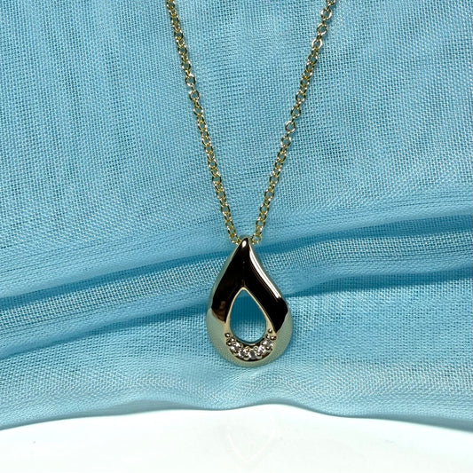 Teardrop shaped open necklace cubic zirconia sterling silver gilt, gold plated including chain