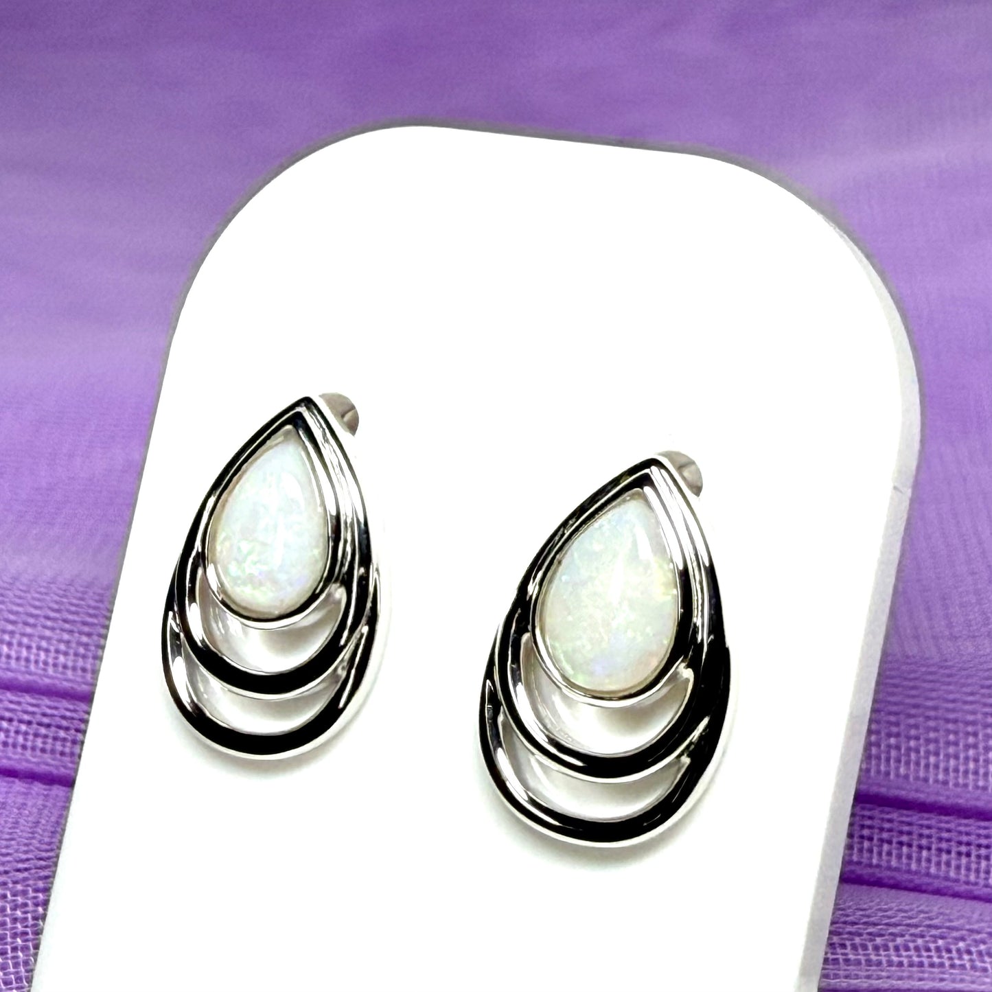 Teardrop shape real opal stud dropped earrings sterling silver