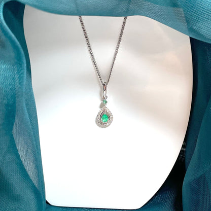 Emerald And Diamond White Gold Teardrop Cluster Necklace