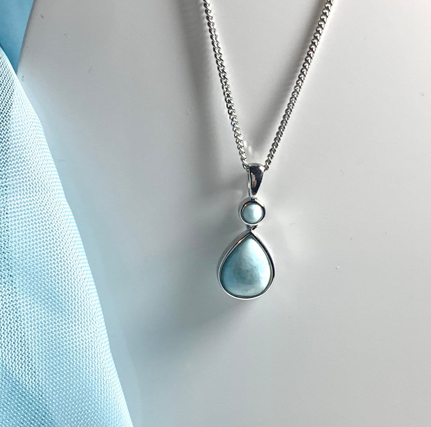 Teardrop light blue larimar necklace sterling silver necklace pendant
