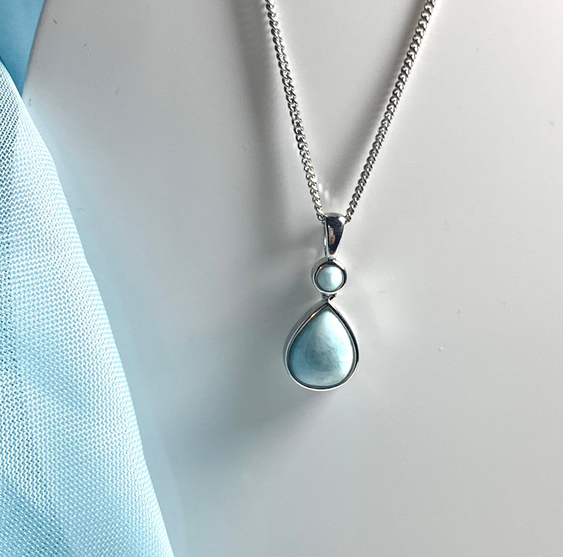 Teardrop light blue larimar necklace sterling silver necklace pendant