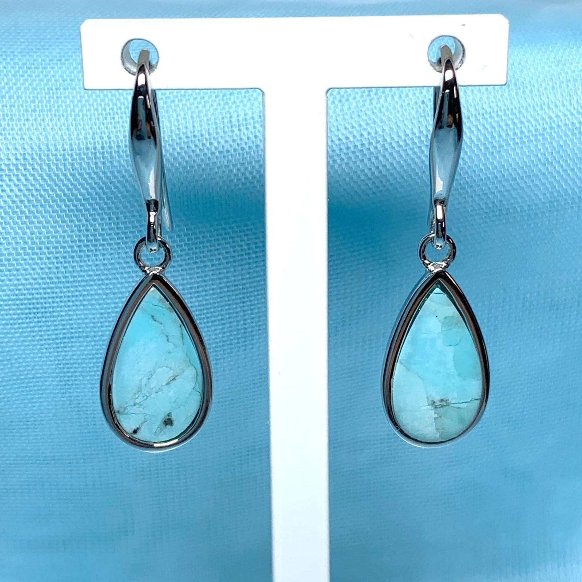 Turquoise Pear Teardrop Sterling Silver Drop Earrings