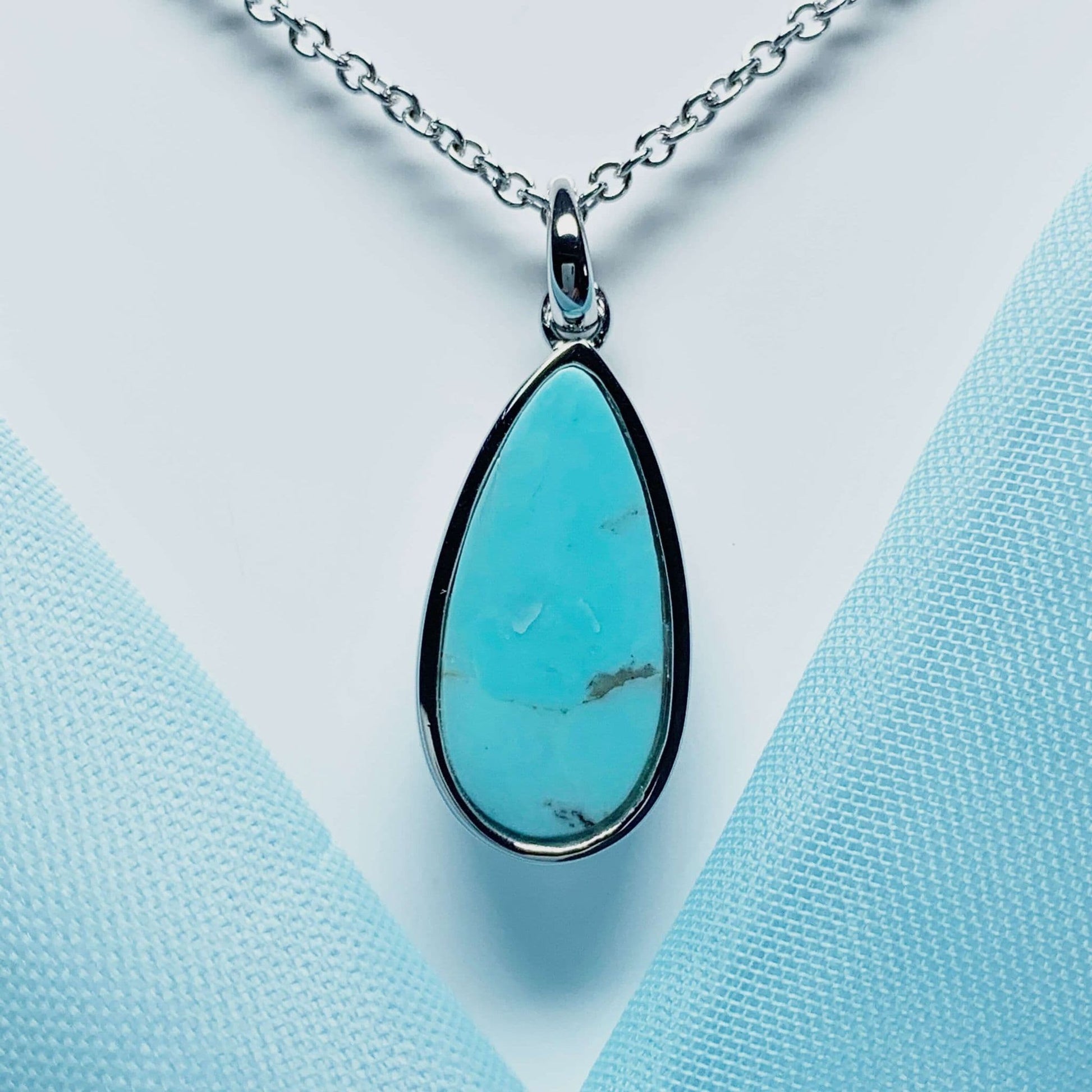 Turquoise Pear Teardrop Sterling Silver Necklace