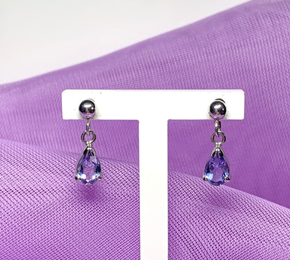 Pear shaped real tanzanite white gold drop earrings