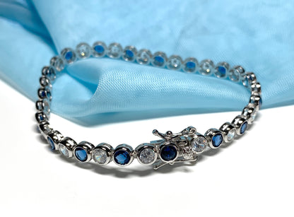 Tennis bracelet blue sterling silver cubic zirconia stone set