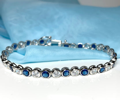 Tennis bracelet blue sterling silver cubic zirconia stone set