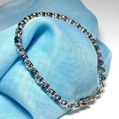 Tennis bracelet blue sterling silver cubic zirconia stone set