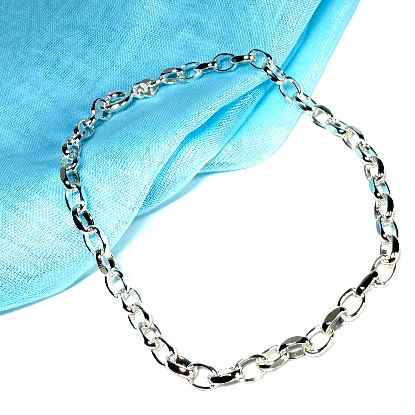 Ladies Solid Sterling Silver Oval Link Belcher Bracelet