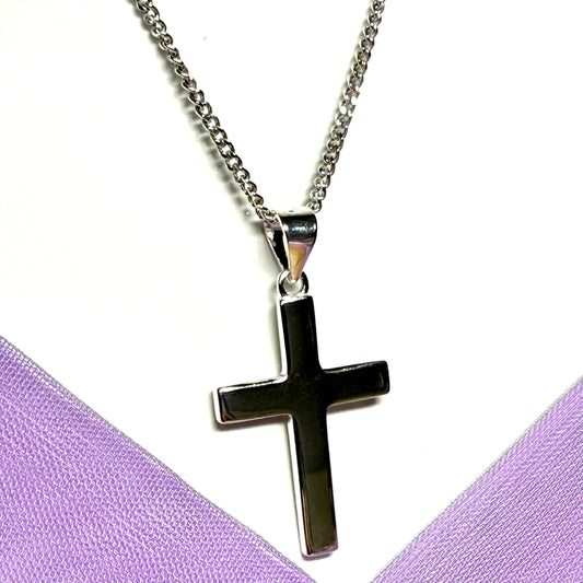 Thick cross solid plain polished sterling silver including chain