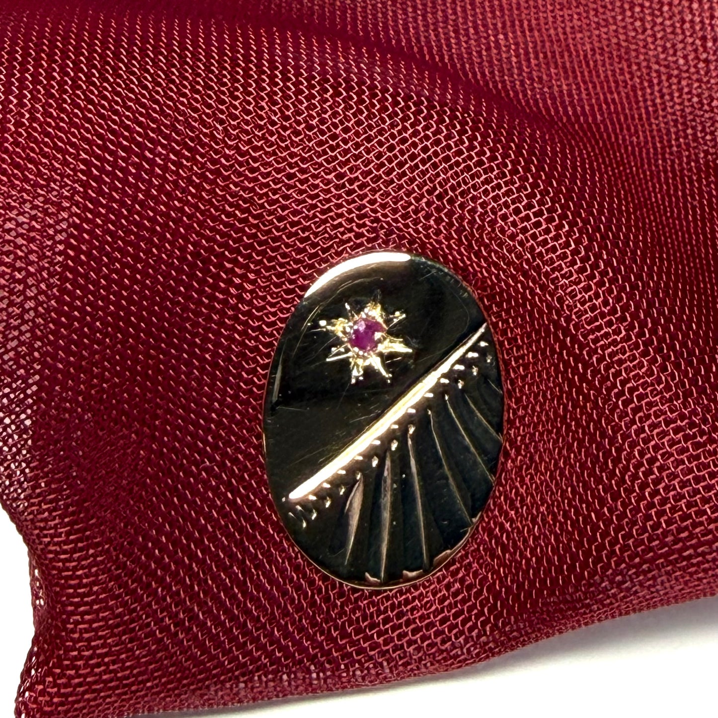 Tie Pin 9 Carat Gold Ruby Set Oval Tie Tac