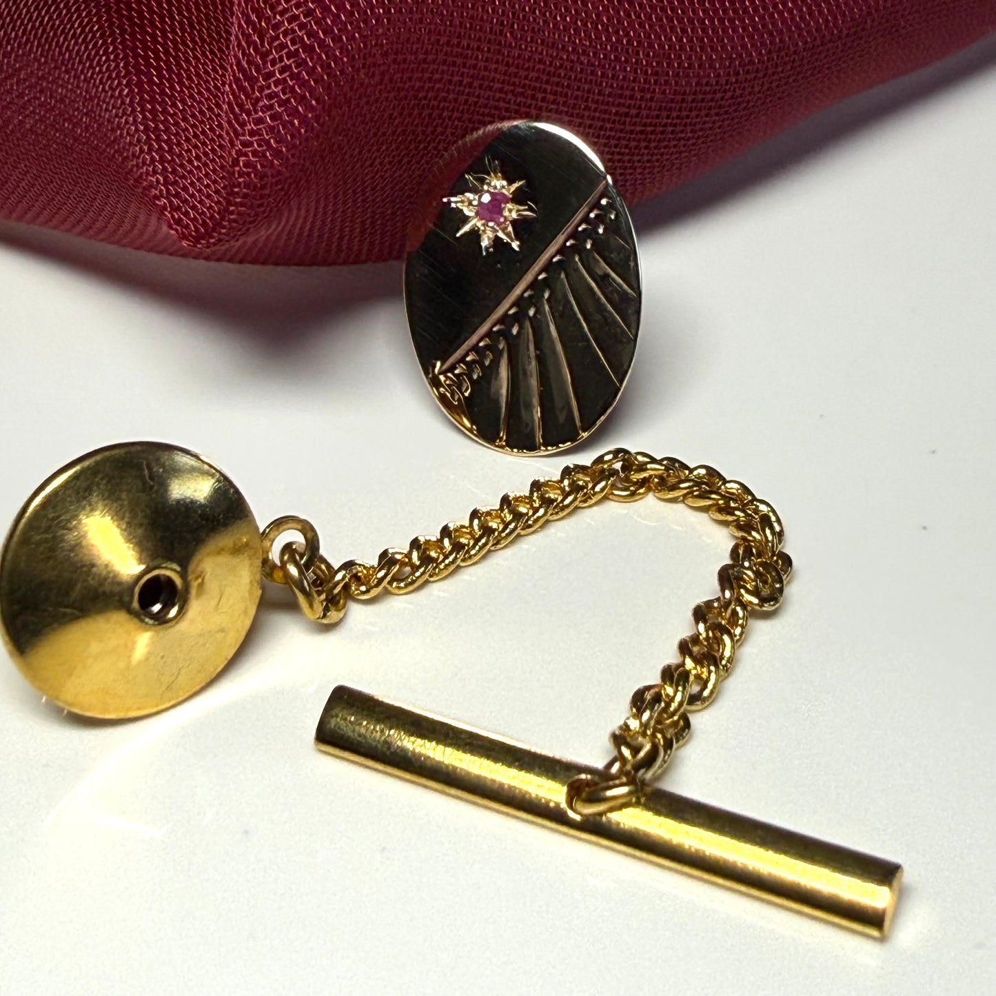Tie Pin 9 Carat Gold Ruby Set Oval Tie Tac