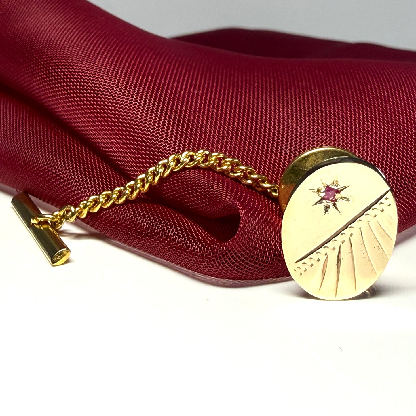 Tie Pin 9 Carat Gold Ruby Set Oval Tie Tac