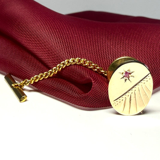 Tie Pin 9 Carat Gold Ruby Set Oval Tie Tac