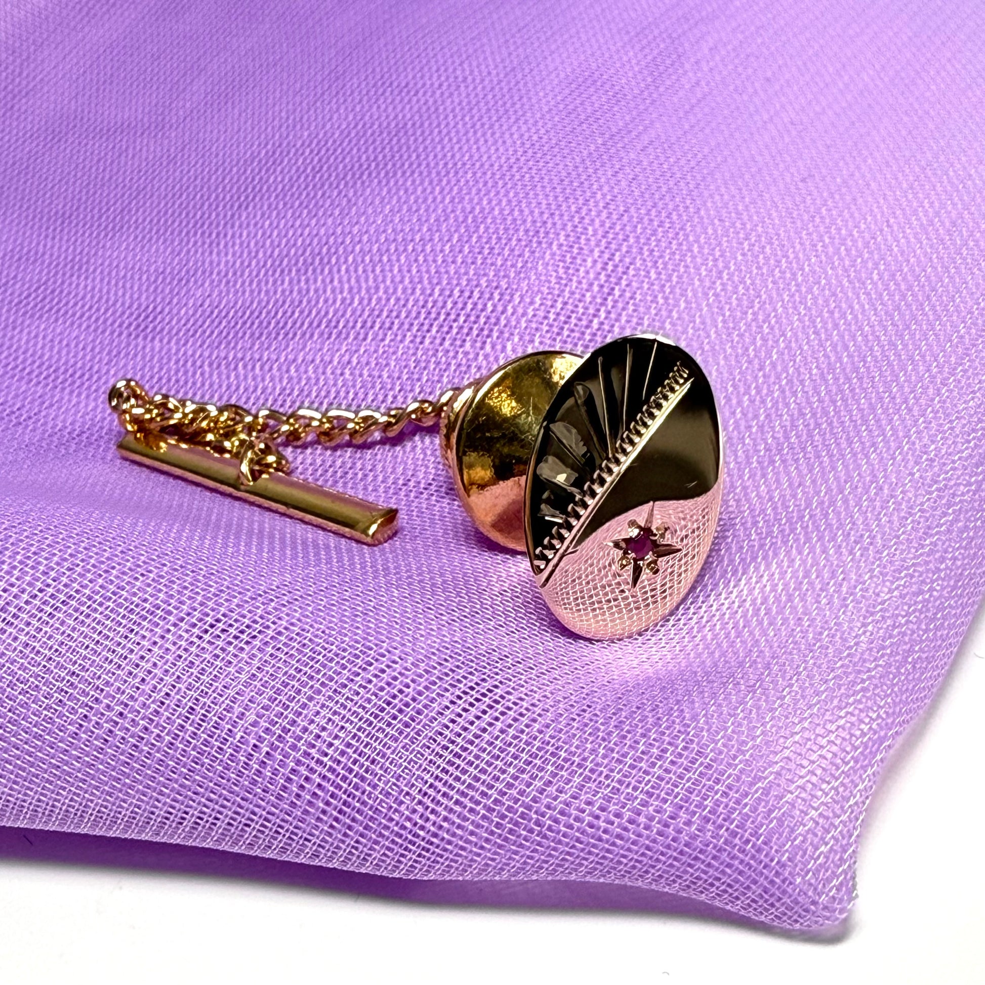 Tie Pin 9 Carat Gold Real Ruby Set Oval Tie Tac