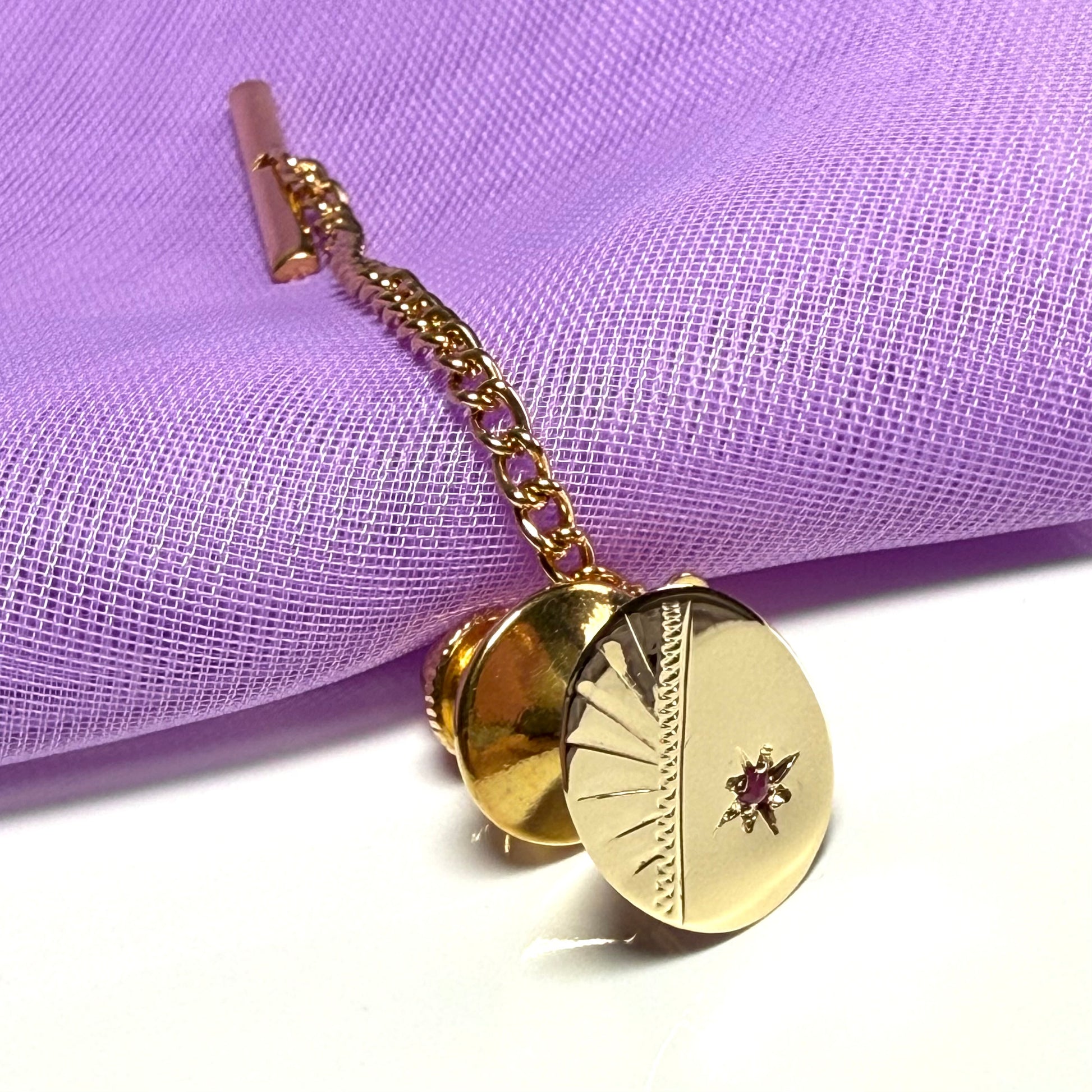 Tie Pin 9 Carat Gold Real Ruby Set Oval Tie Tac