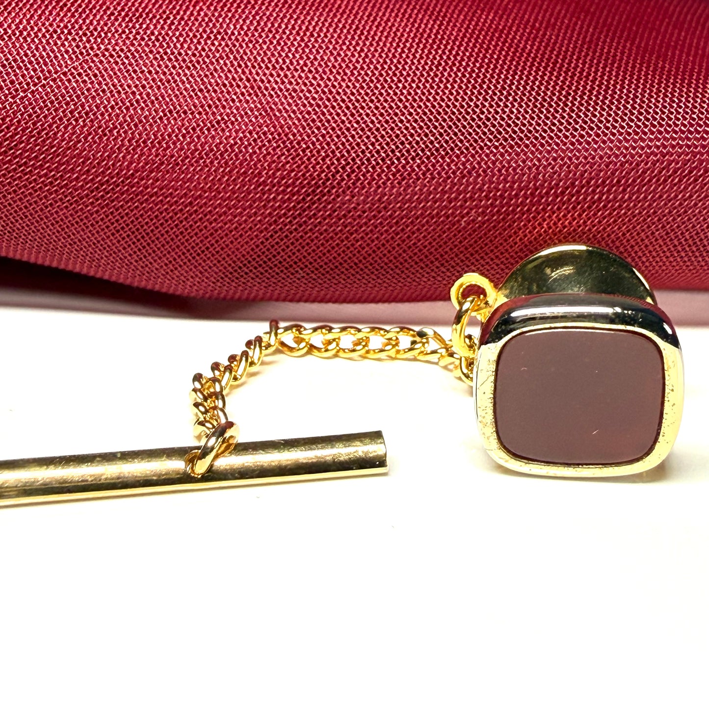 Tie Pin Gold Plated Cushion Shaped Red Cornelian Tie Tac