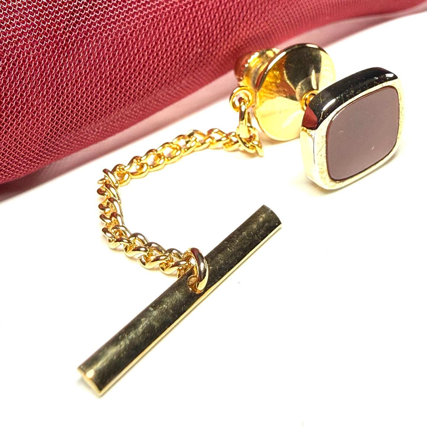 Tie Pin Gold Plated Cushion Shaped Red Cornelian Tie Tac