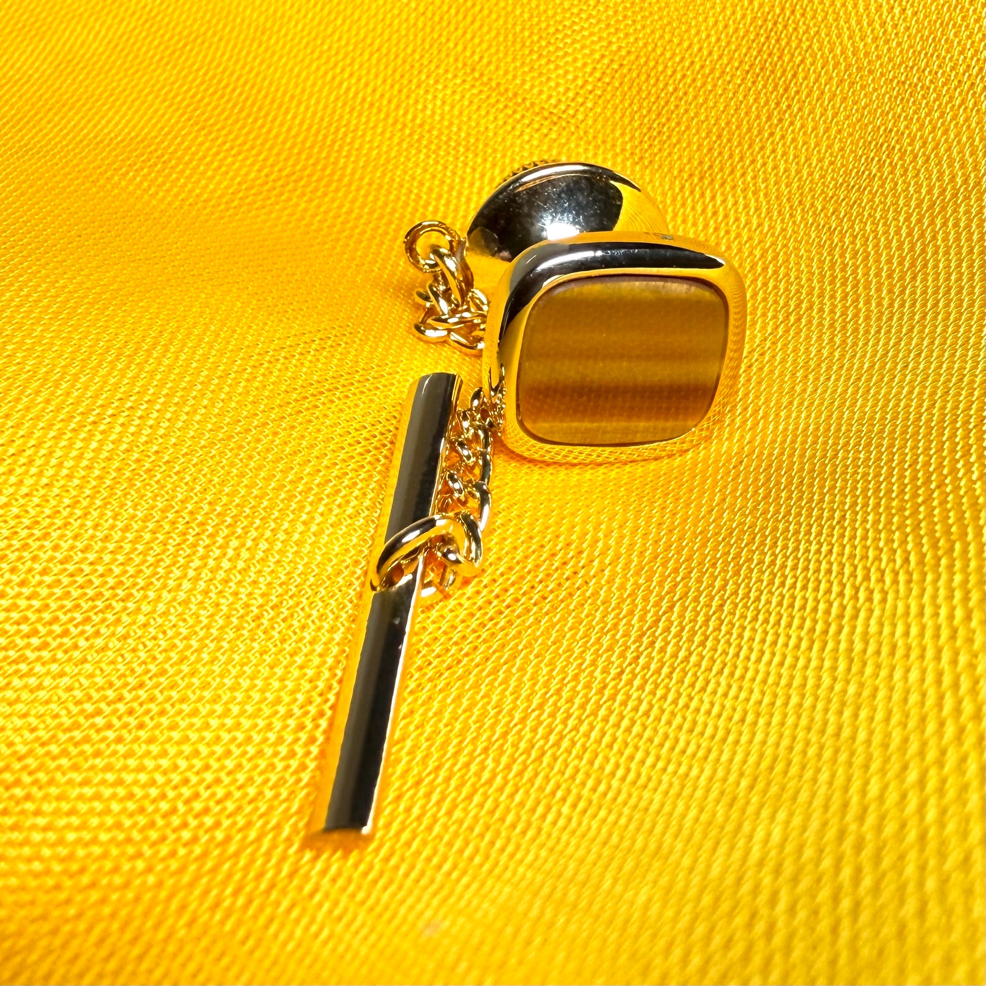 Tie Pin Gold Plated Cushion Shaped Tigers Eye Tie Tac