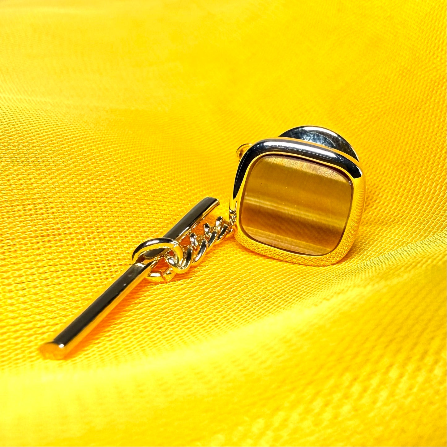 Tie Pin Gold Plated Cushion Shaped Tigers Eye Tie Tack