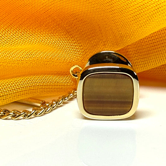 Tie Pin Gold Plated Cushion Shaped Tigers Eye Tie Tack