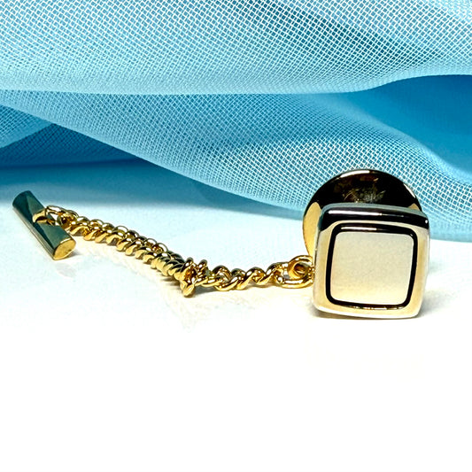 Tie Pin Gold Plated Square Polished With Black Line Detail Tie Tac