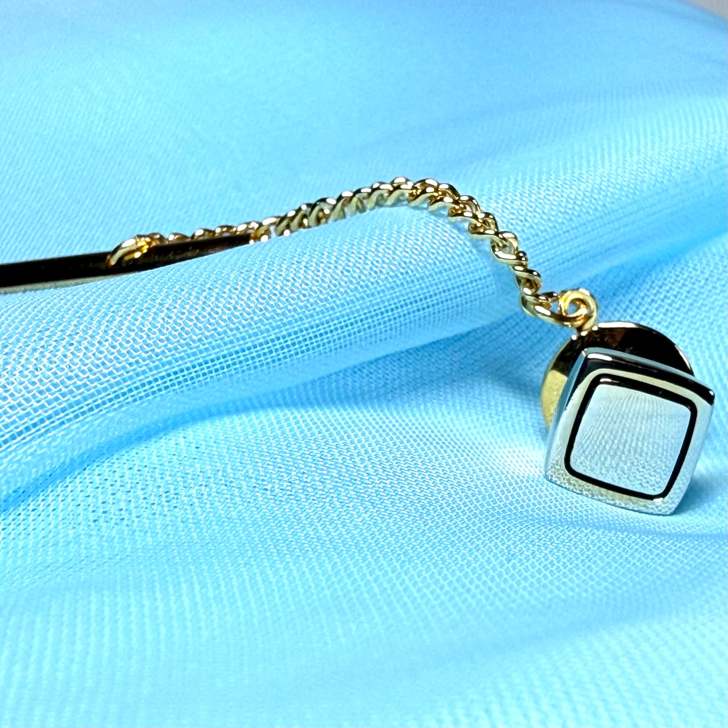 Tie Pin Gold Plated Square Polished With Black Line Detail Tie Tac
