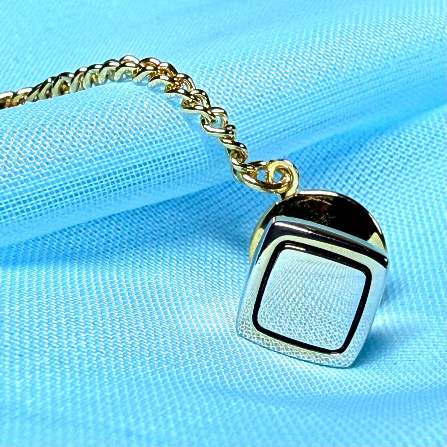 Tie Pin Gold Plated Square Polished With Black Line Detail Tie Tac