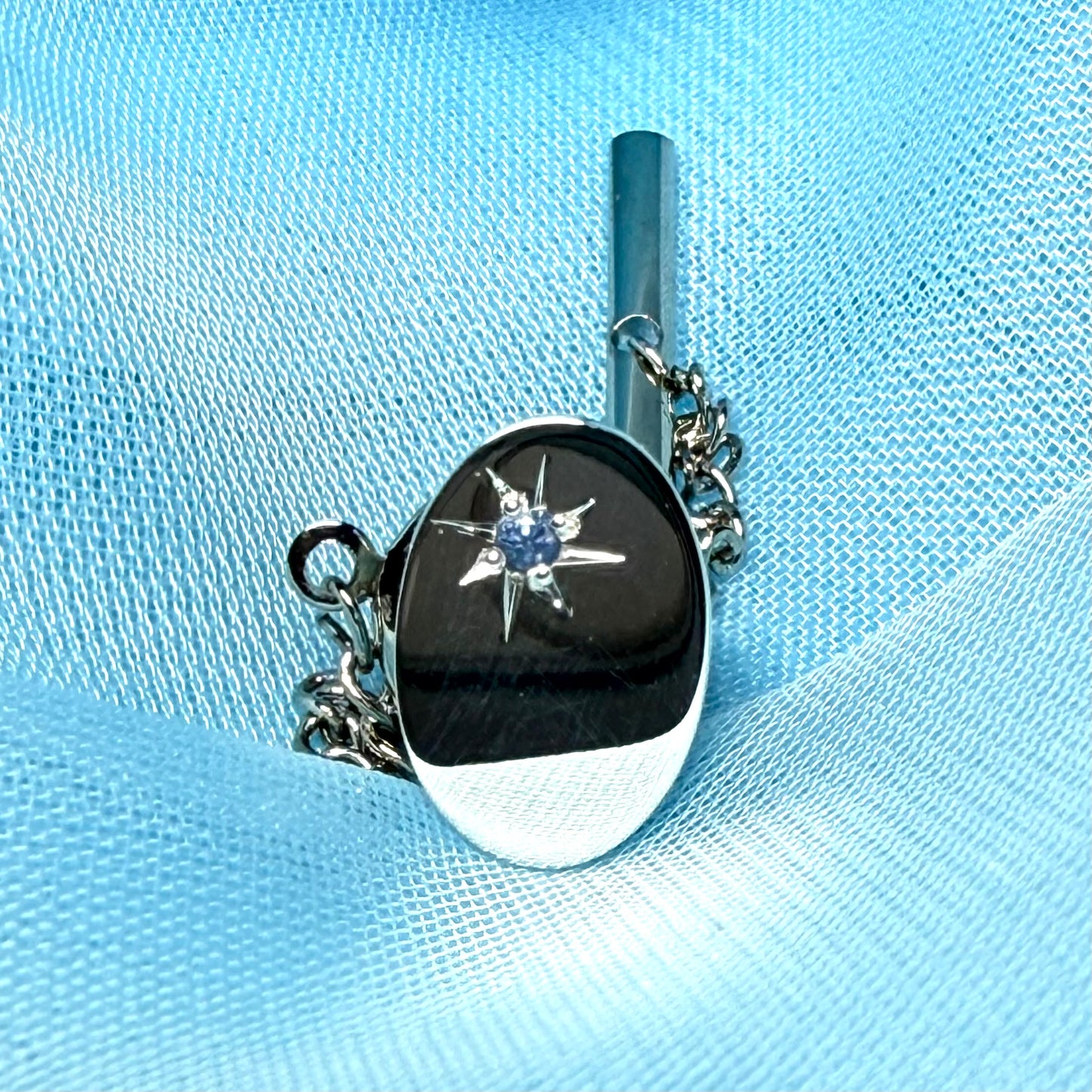 Tie Pin Sterling Silver Blue Sapphire Oval Tie Tac