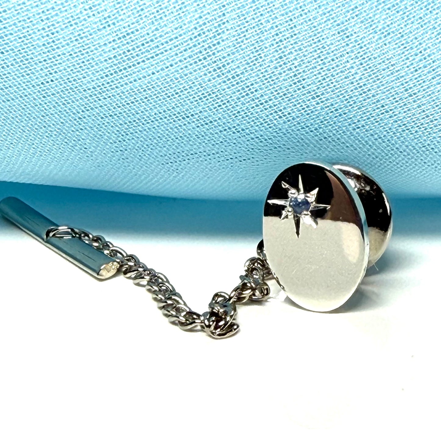 Tie Pin Sterling Silver Blue Sapphire Oval Tie Tac