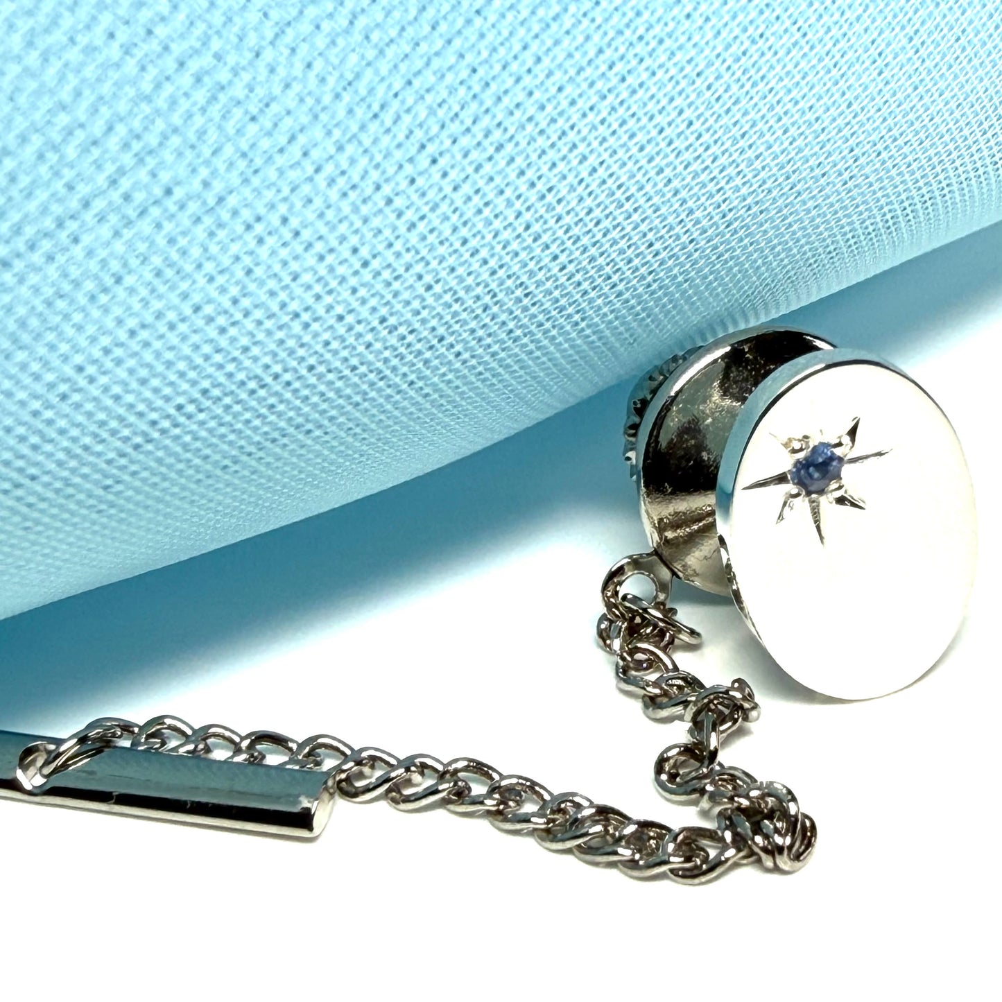 Tie Pin Sterling Silver Blue Sapphire Oval Tie Tac