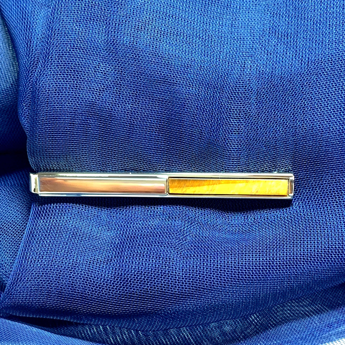 Tiger Eye gold plated tie bar clip slide