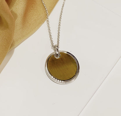 Tigers Eye Brown Round Sterling Silver Necklace Circle