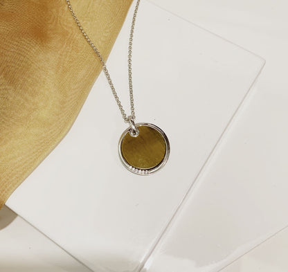 Tigers Eye Brown Round Sterling Silver Necklace Circle