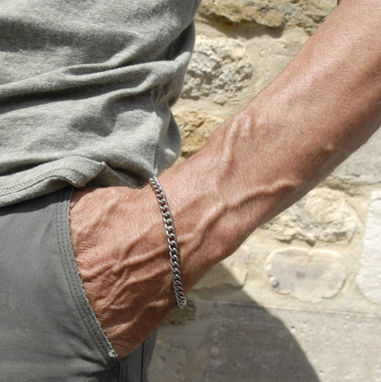 Men's Titanium Curb Bracelet on wrist