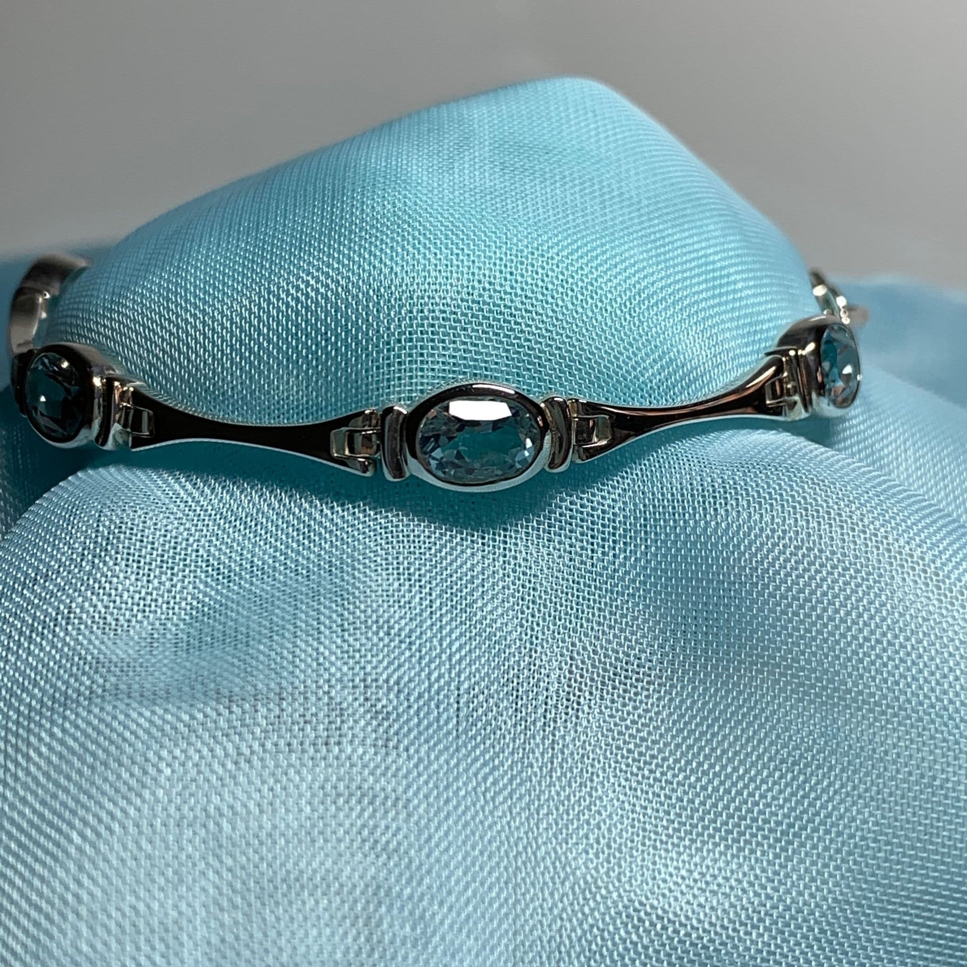 Blue Topaz Bracelet Sterling Silver Oval Shaped