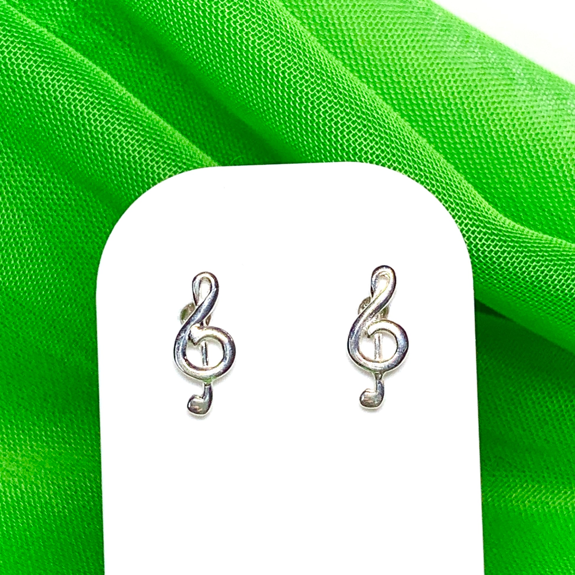 Treble clef earrings stud sterling silver