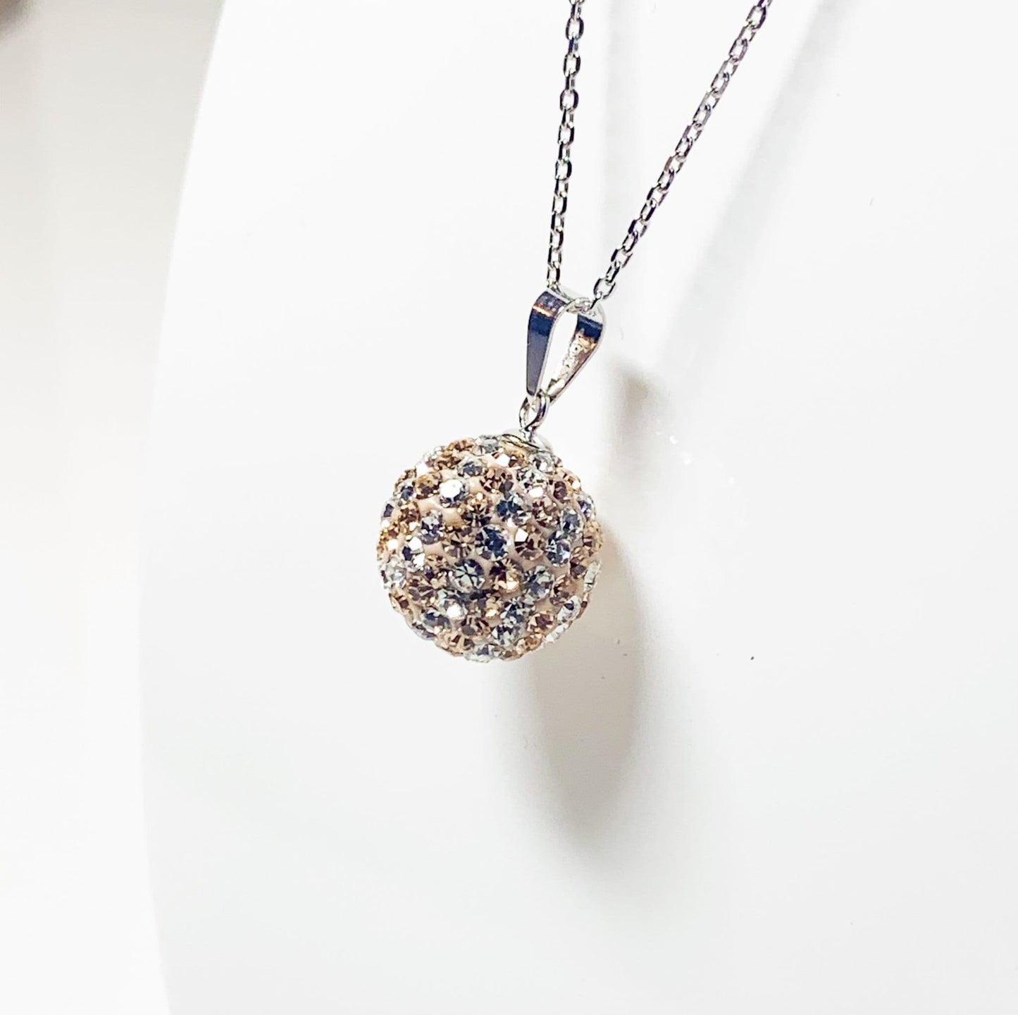 Tresor Paris 12 mm Crystal White and Gold Medium Bon Bon Round Disco Glitter Ball Necklace Pendant