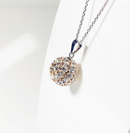 Tresor Paris 12 mm Crystal White and Gold Medium Bon Bon Round Disco Glitter Ball Necklace Pendant