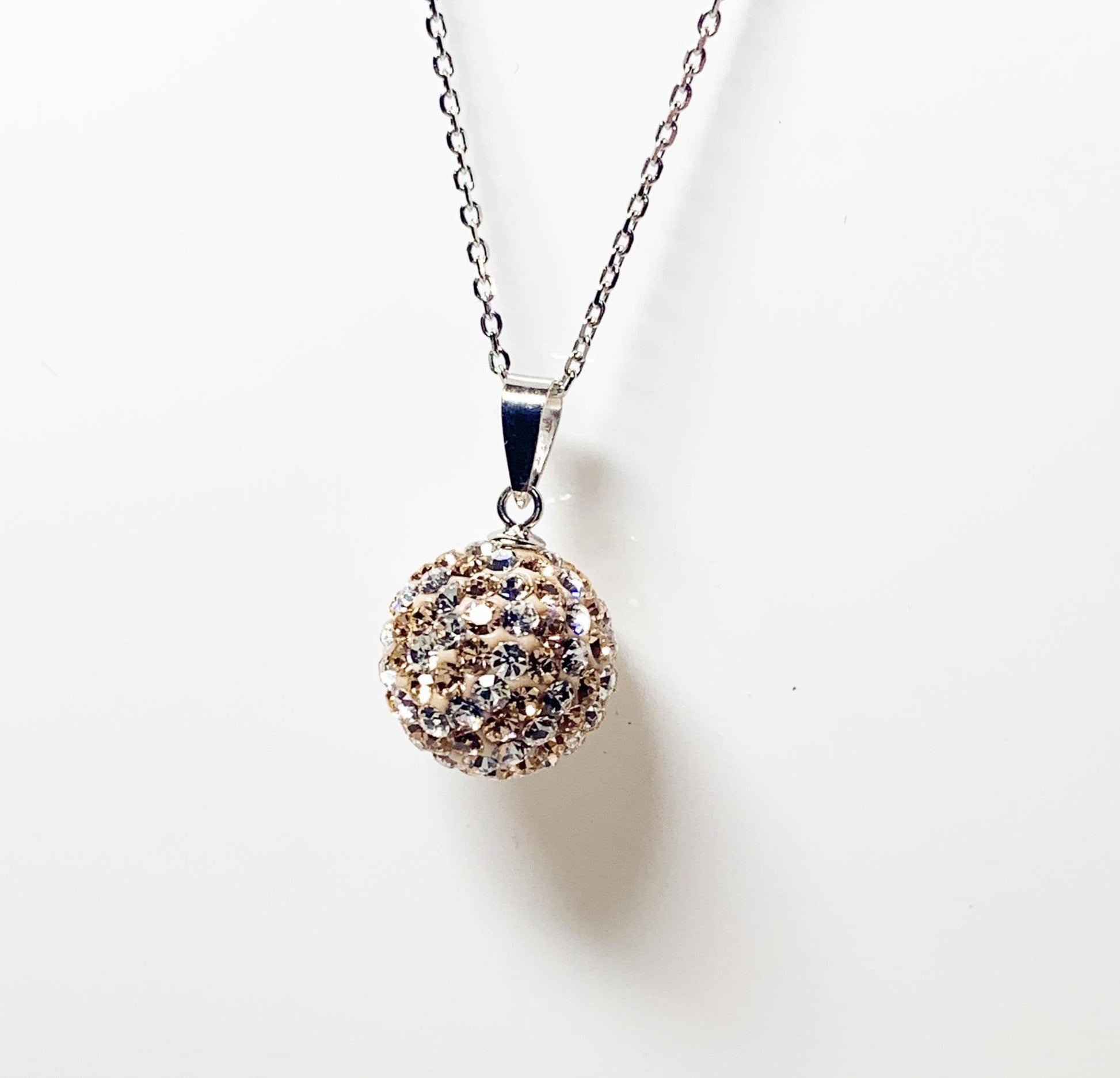 Tresor Paris 12 mm Crystal White and Gold Medium Bon Bon Round Disco Glitter Ball Necklace Pendant