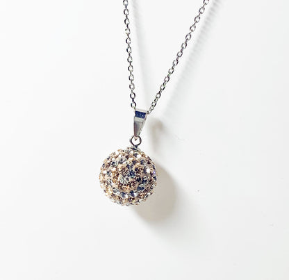 Tresor Paris 12 mm Crystal White and Gold Medium Bon Bon Round Disco Glitter Ball Necklace Pendant