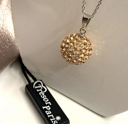 Tresor Paris 12 mm Gold Crystal Medium Bon Bon Round Disco Glitter Ball Necklace Pendant