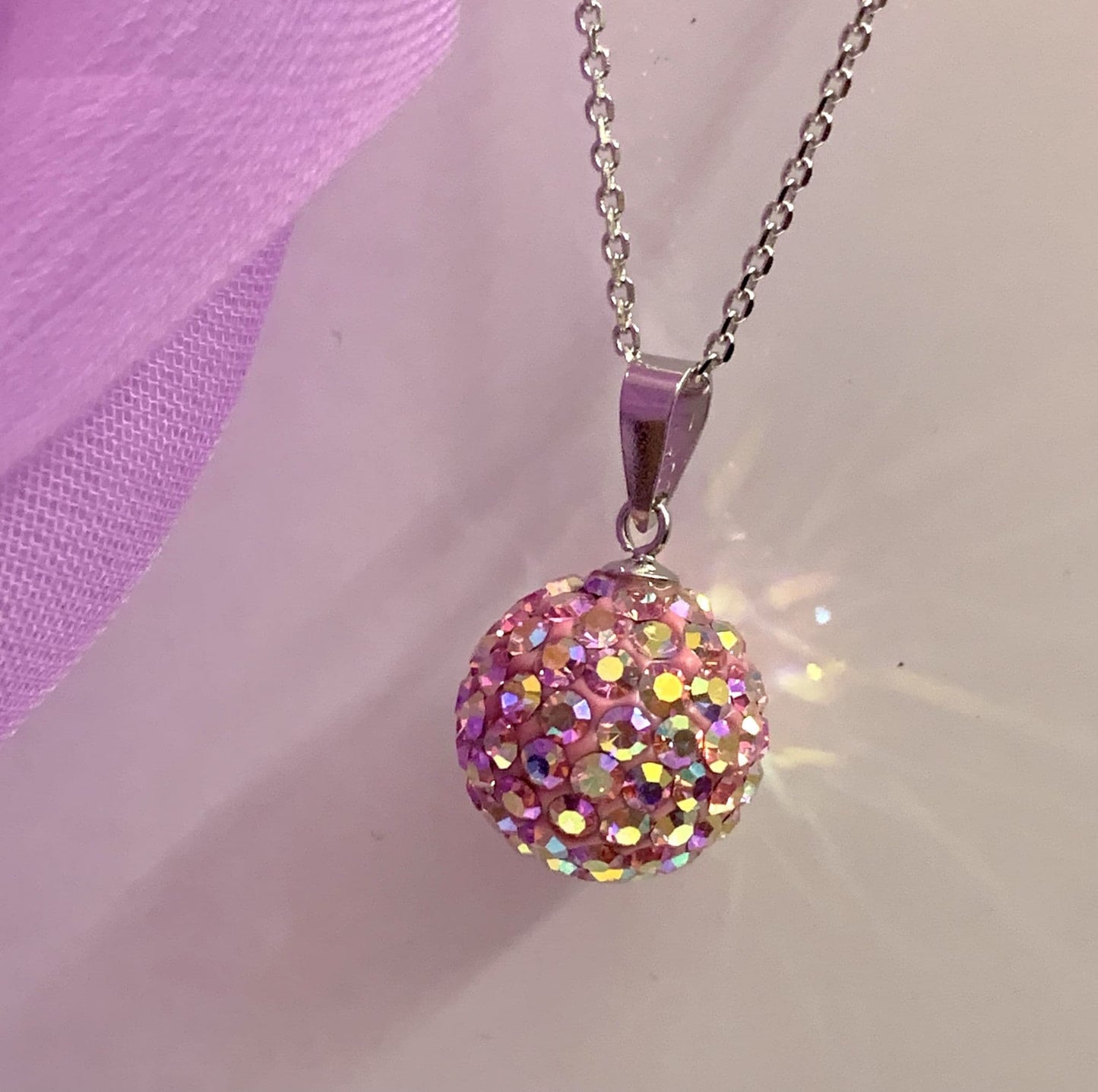 Tresor Paris 12 mm blush pink medium bon bon round disco glitter ball crystal necklace