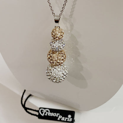 Tresor Paris White and Gold Crystal Necklace Pendant