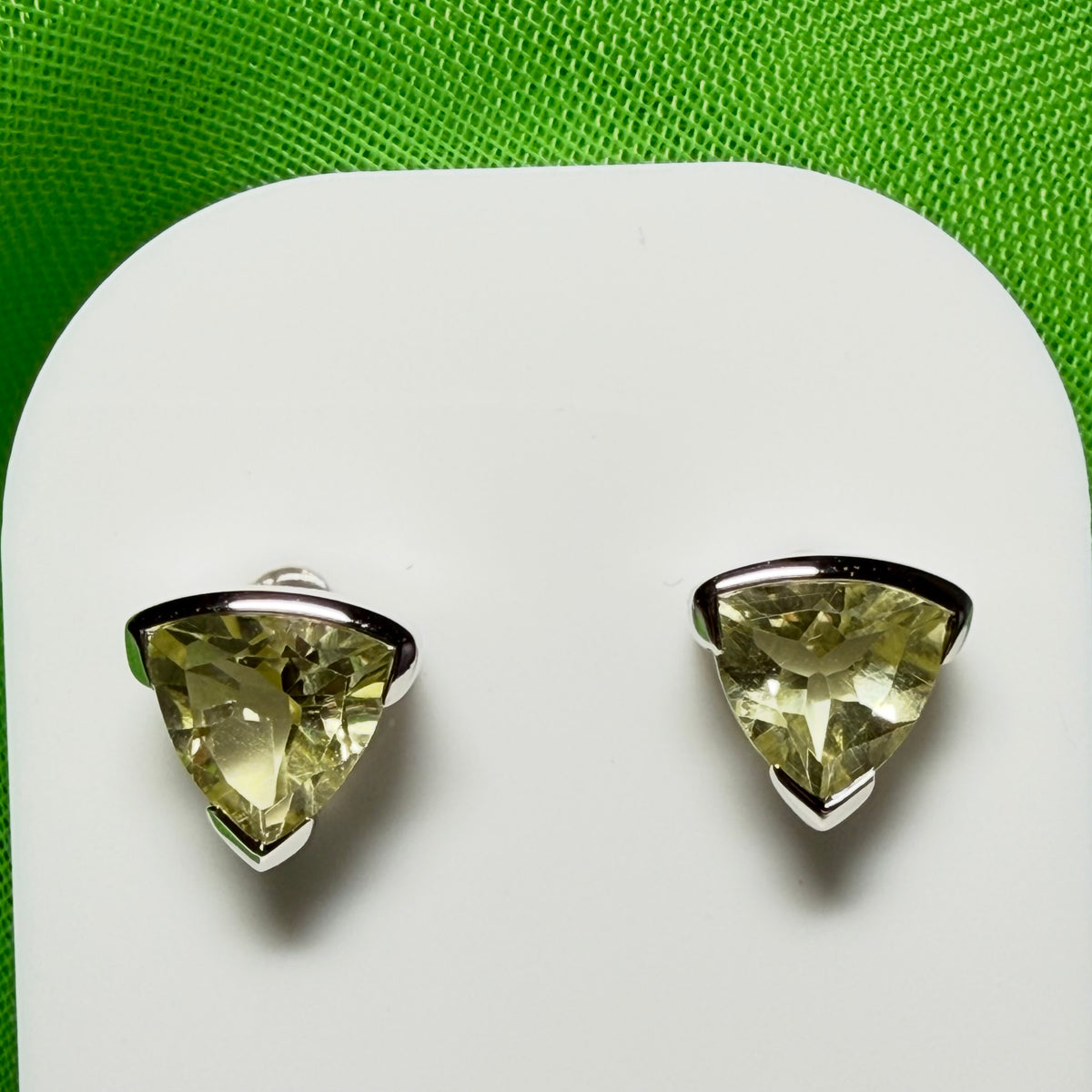 Triangle shape real citrine sterling silver earrings