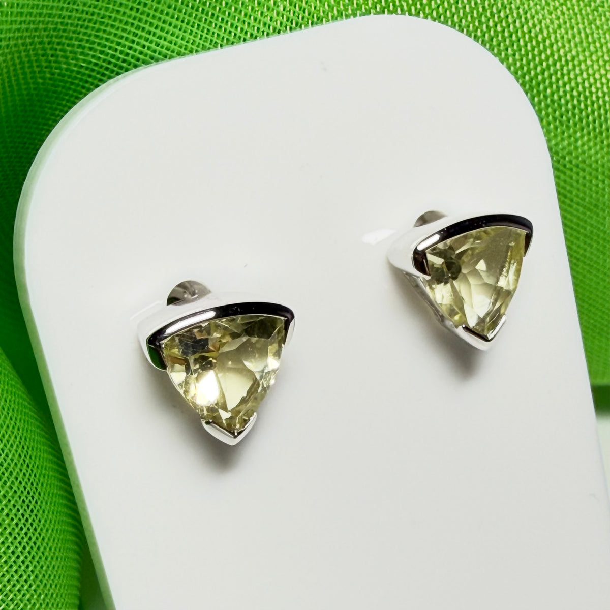Triangle shape real citrine sterling silver earrings