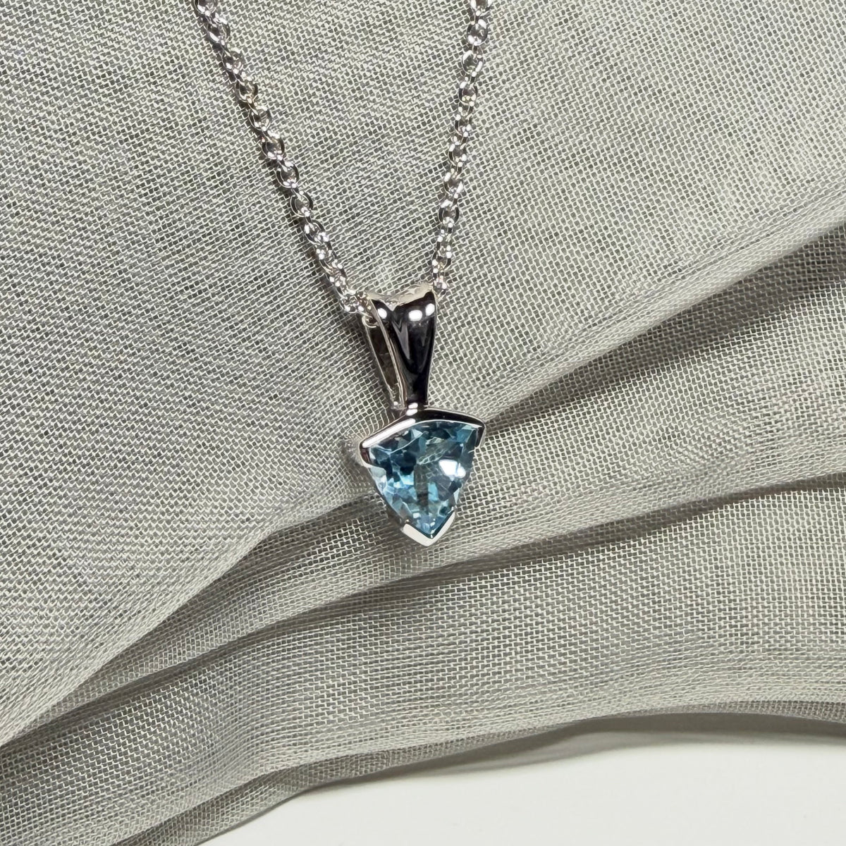 Triangle shaped real blue topaz necklace sterling silver pendant
