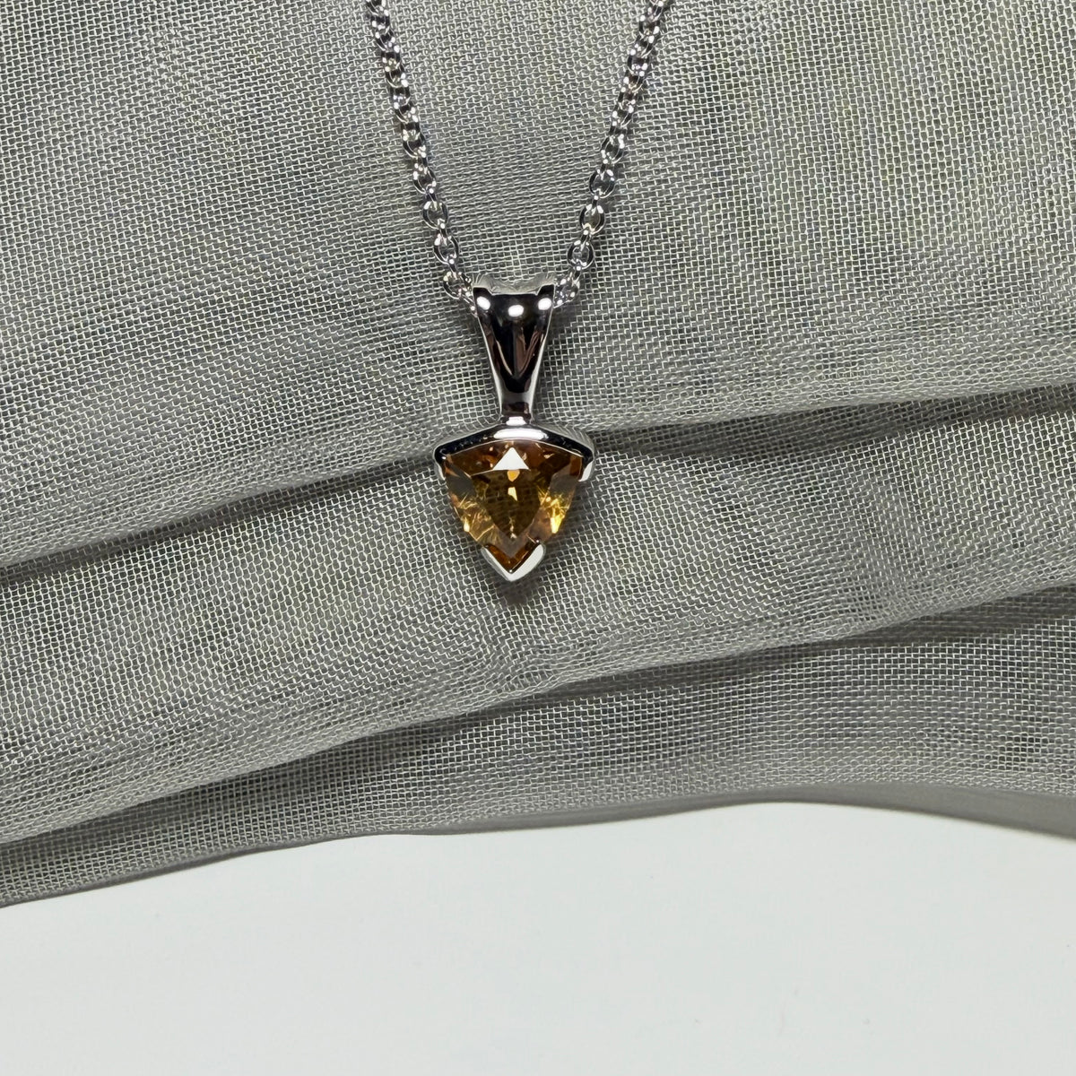 Triangle shaped real citrine necklace sterling silver pendant